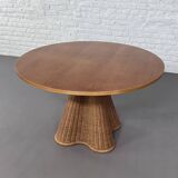 Italian design round table in wood and rattan