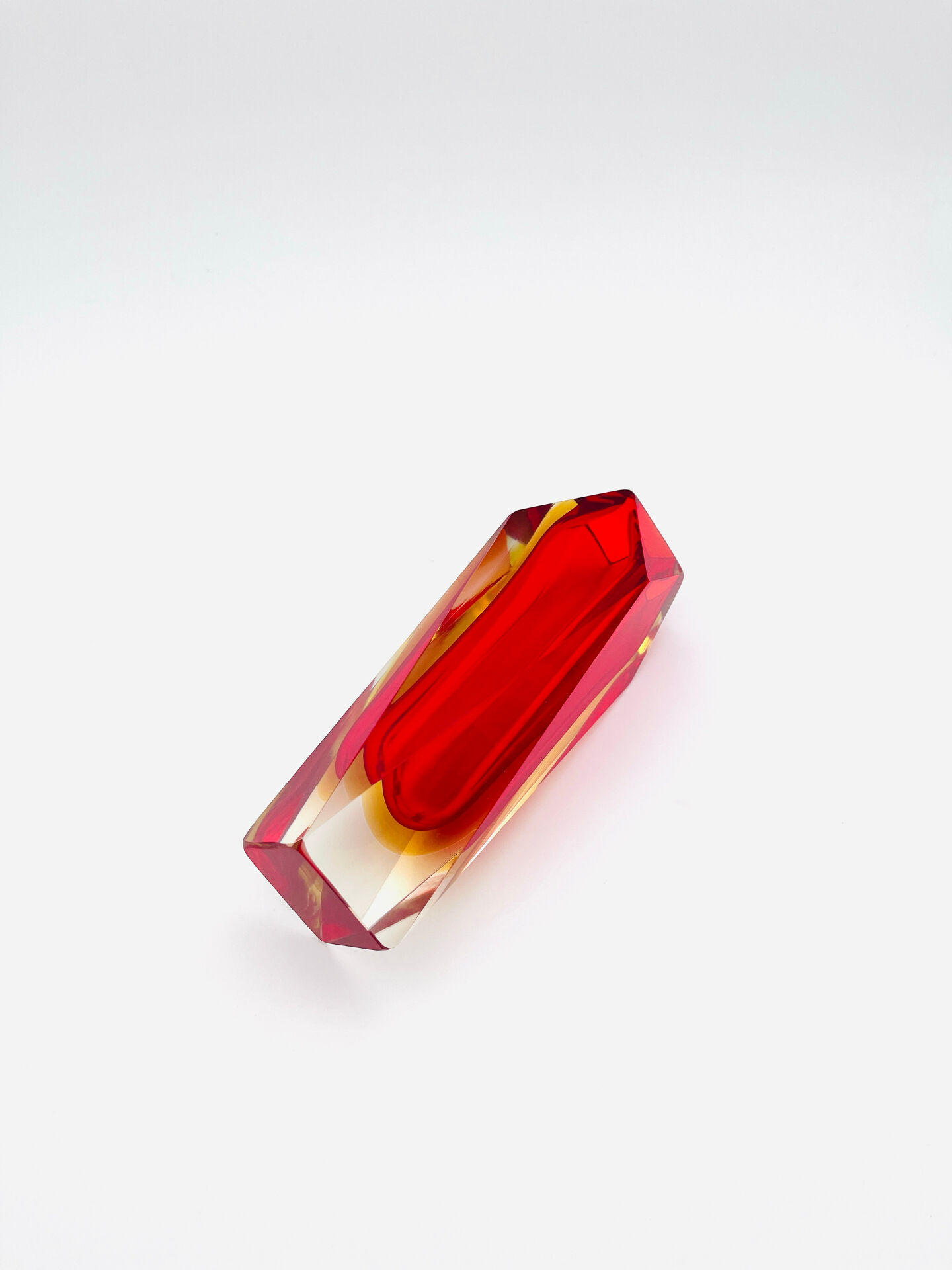 Vase Flavio Poli pour Seguso - Sommerso - Murano rouge et jaune