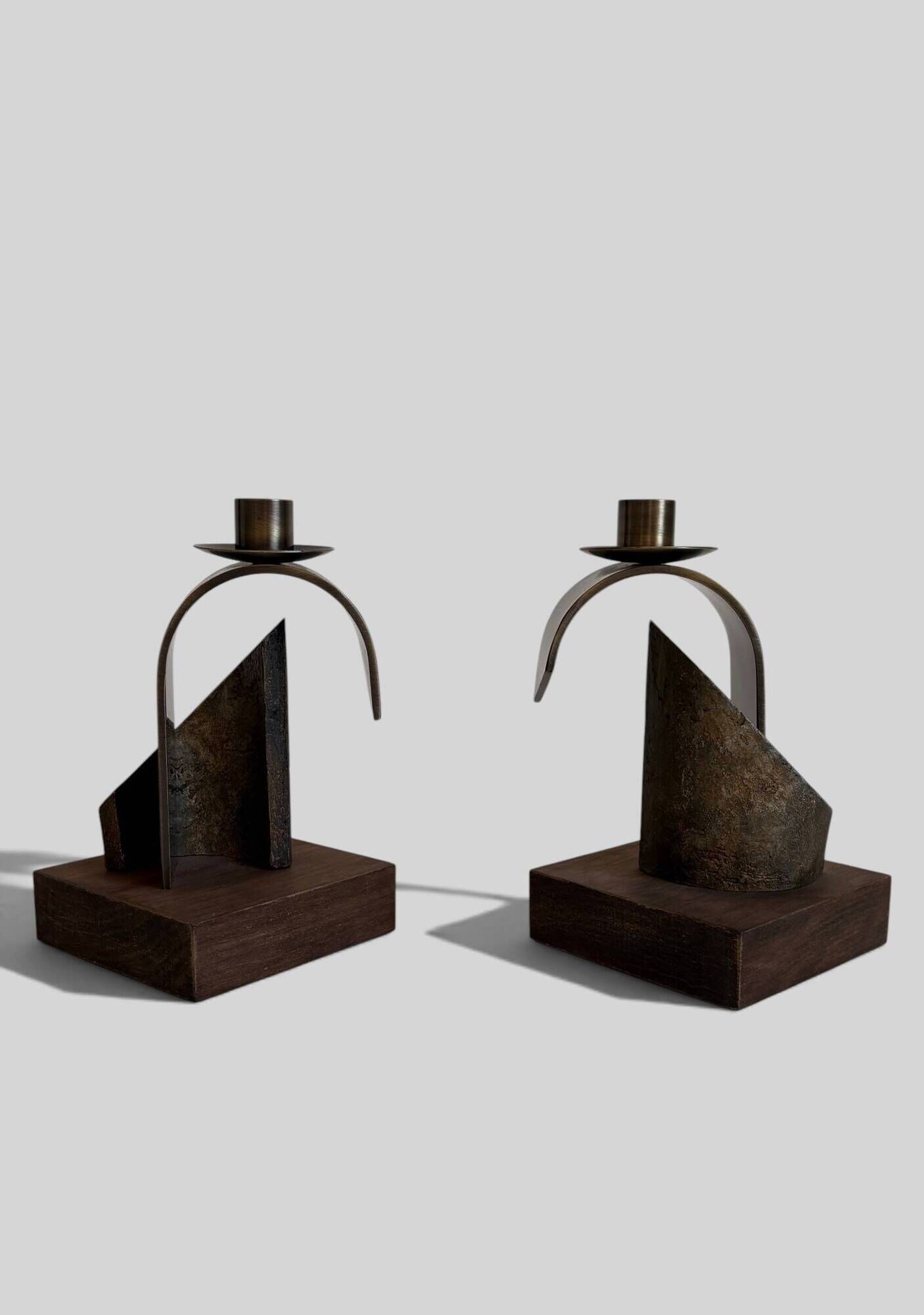 Pair of Brutalist Sculptural Candleholders by Arte Romera, Spain, 1980s