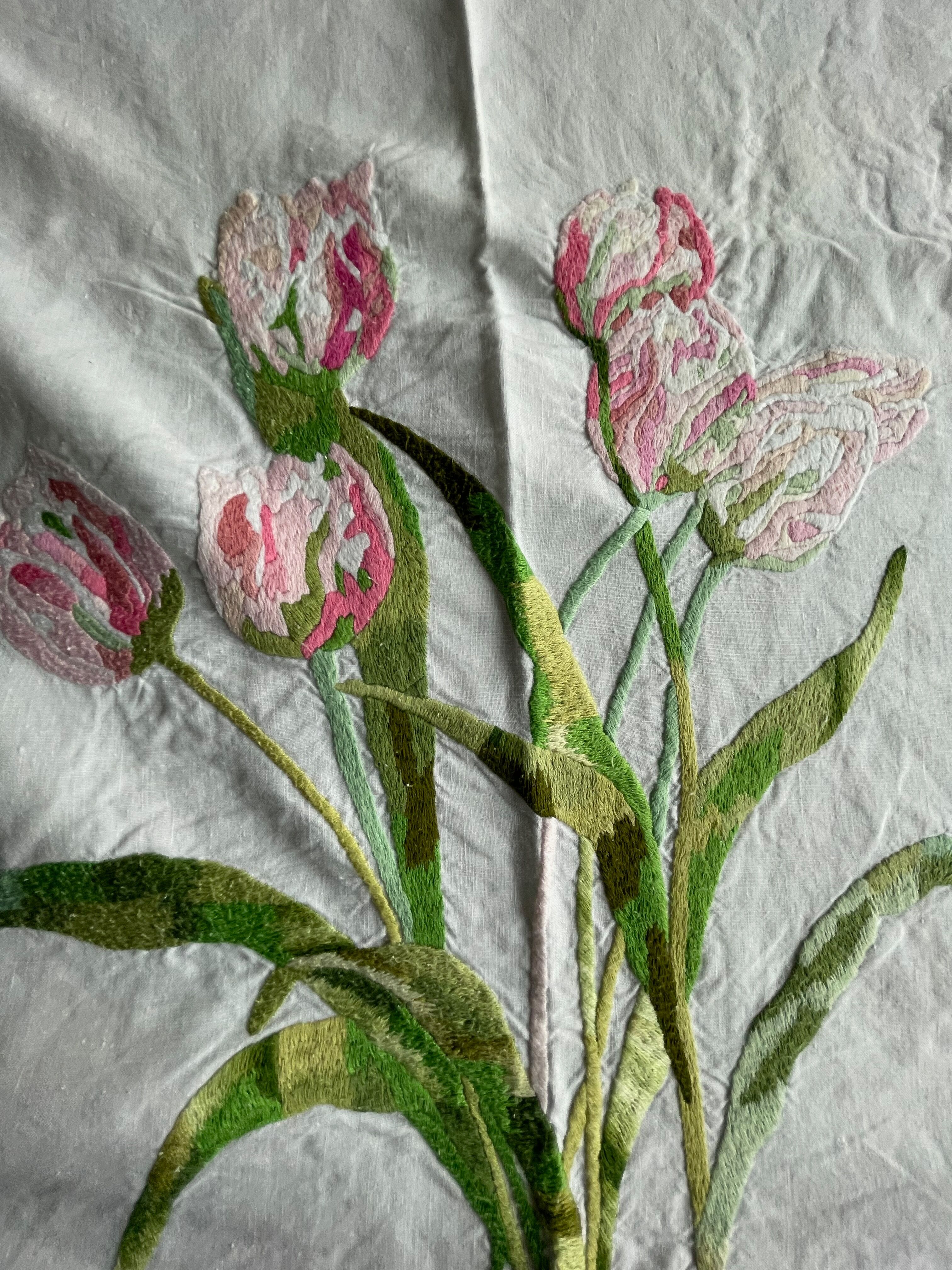 Hand-embroidered vintage tablecloth