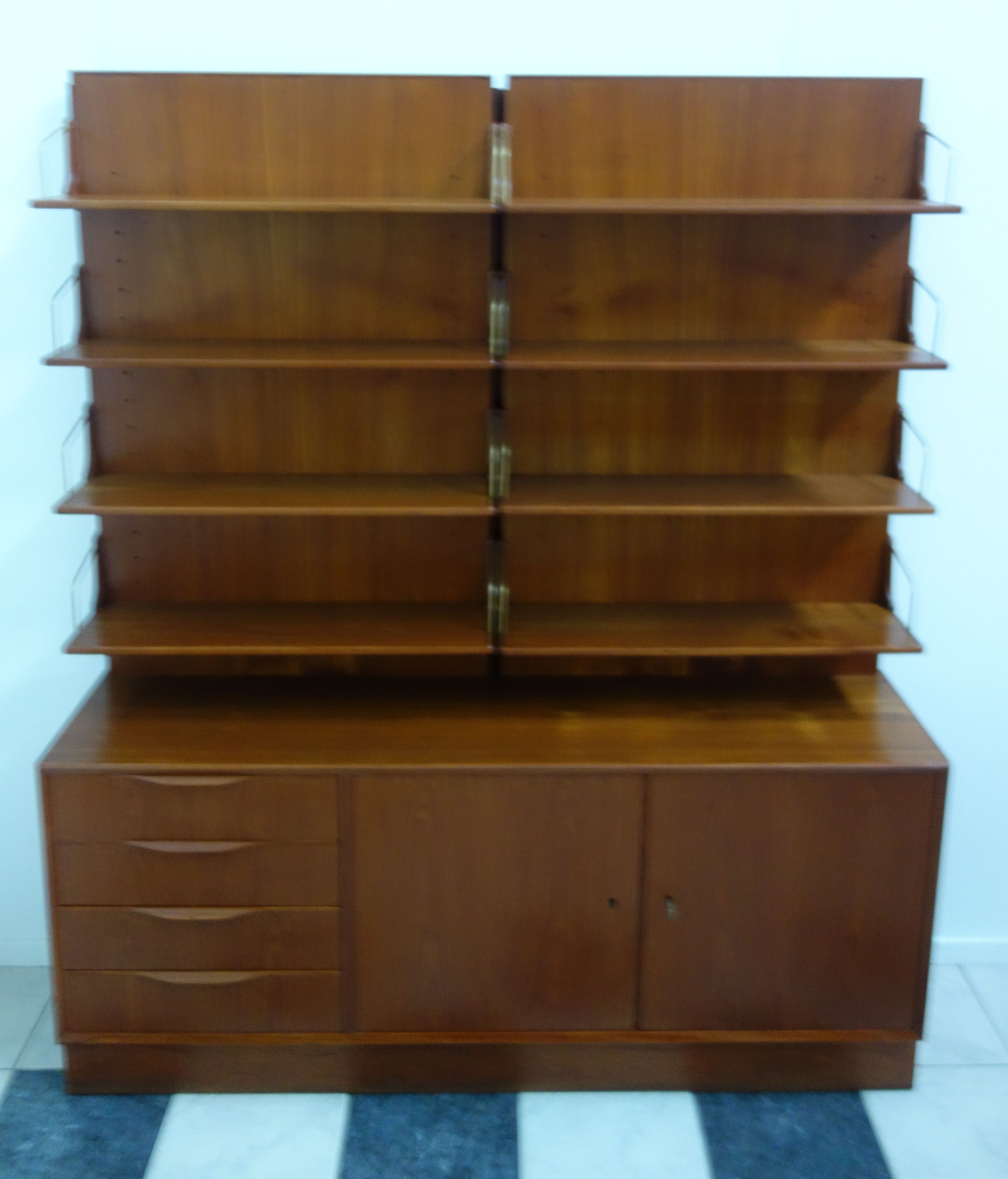 Teak 1960s sideboard with bookcase upright back panel, Danish 60s