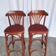 Mid-Century Thonet Style Bar Stools: Red Faux Leather Seat, Set of 2