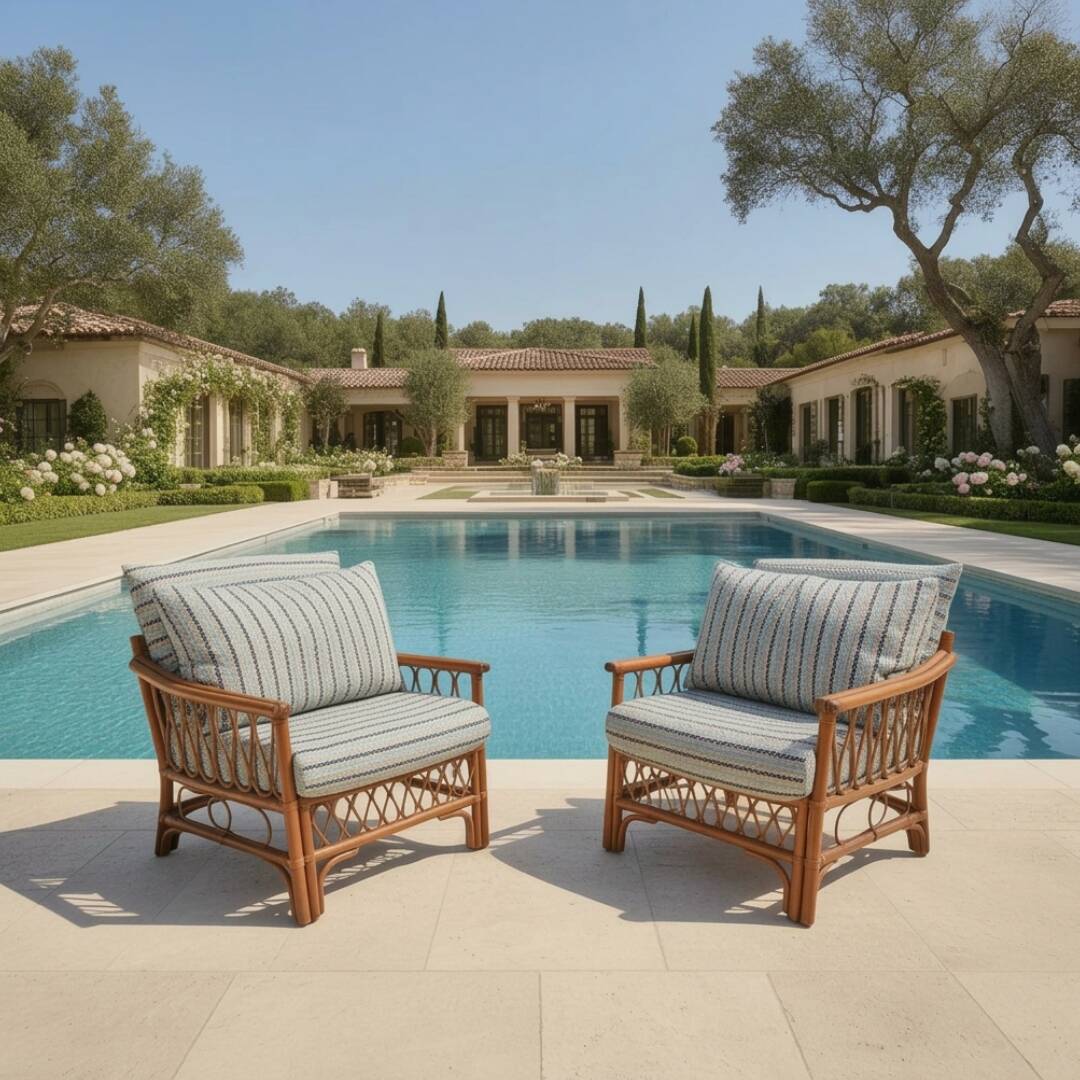 Pair of glacier blue rattan armchairs French Riviera vintage ép