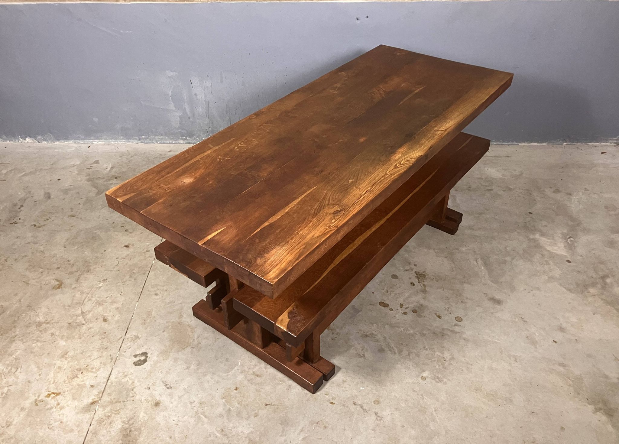 Oak dining table with 2 benches Minimalist Brutalist Wabi Sabi