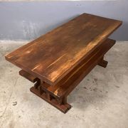 Oak dining table with 2 benches Minimalist Brutalist Wabi Sabi