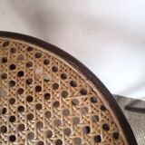 Set of 4 high bistro stools in curved wood and canework.