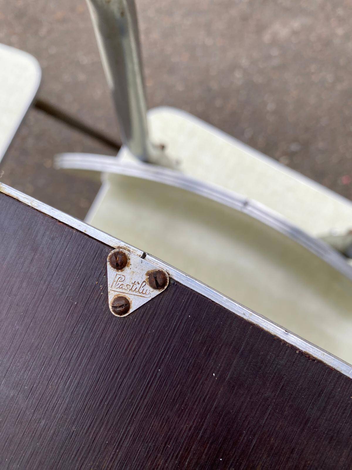 Set of 3 light green formica chairs by Plastilux from the 1950s.
