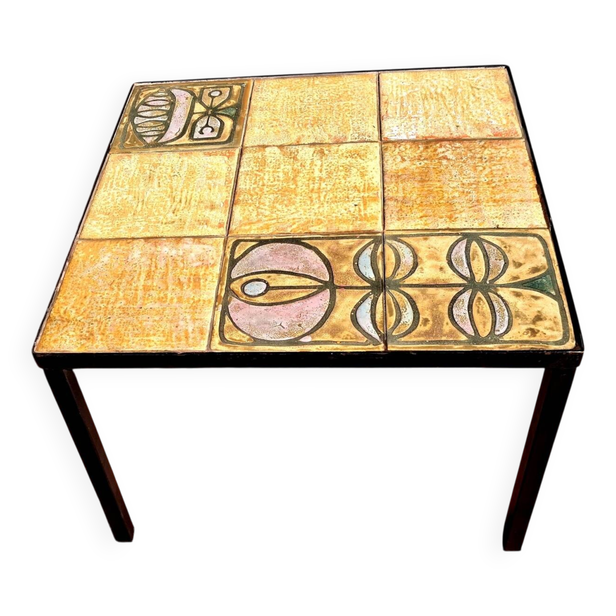 Table de salon en fer erreur céramique,  design années 70, séventies