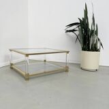 Table basse lucite, laiton et verre années 70