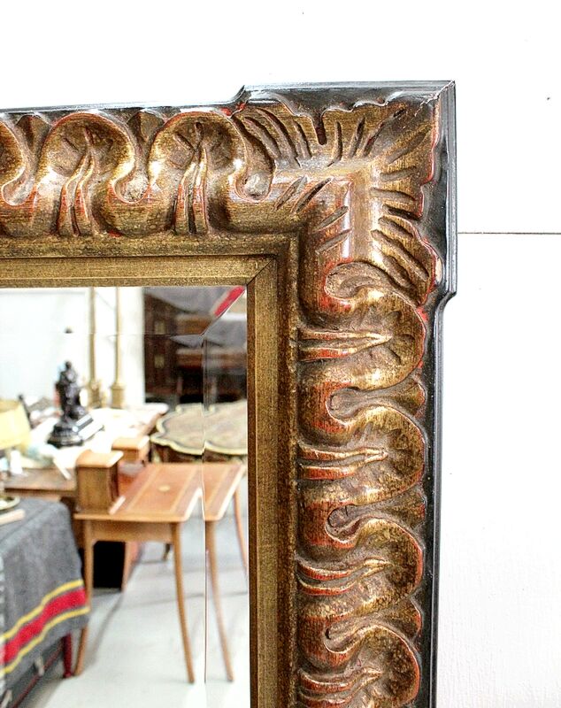 Gold-tinted wooden and stucco rectangular mirror - 1920