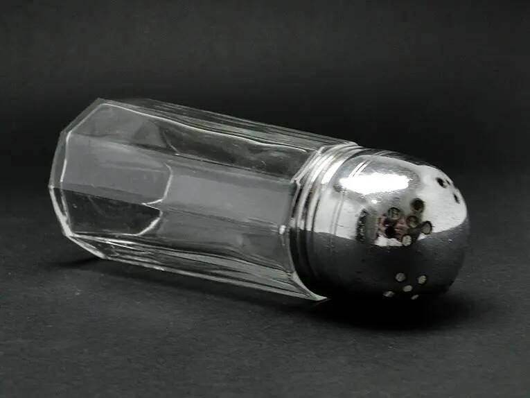 Powdered sugar bowl, glass, chrome-plated brass, Sweden, 1970s.