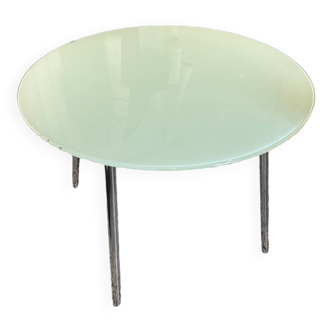 Table ronde en verre dépoli années 70
