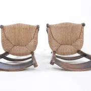 Set of 2 rustic French chairs with rush seats
