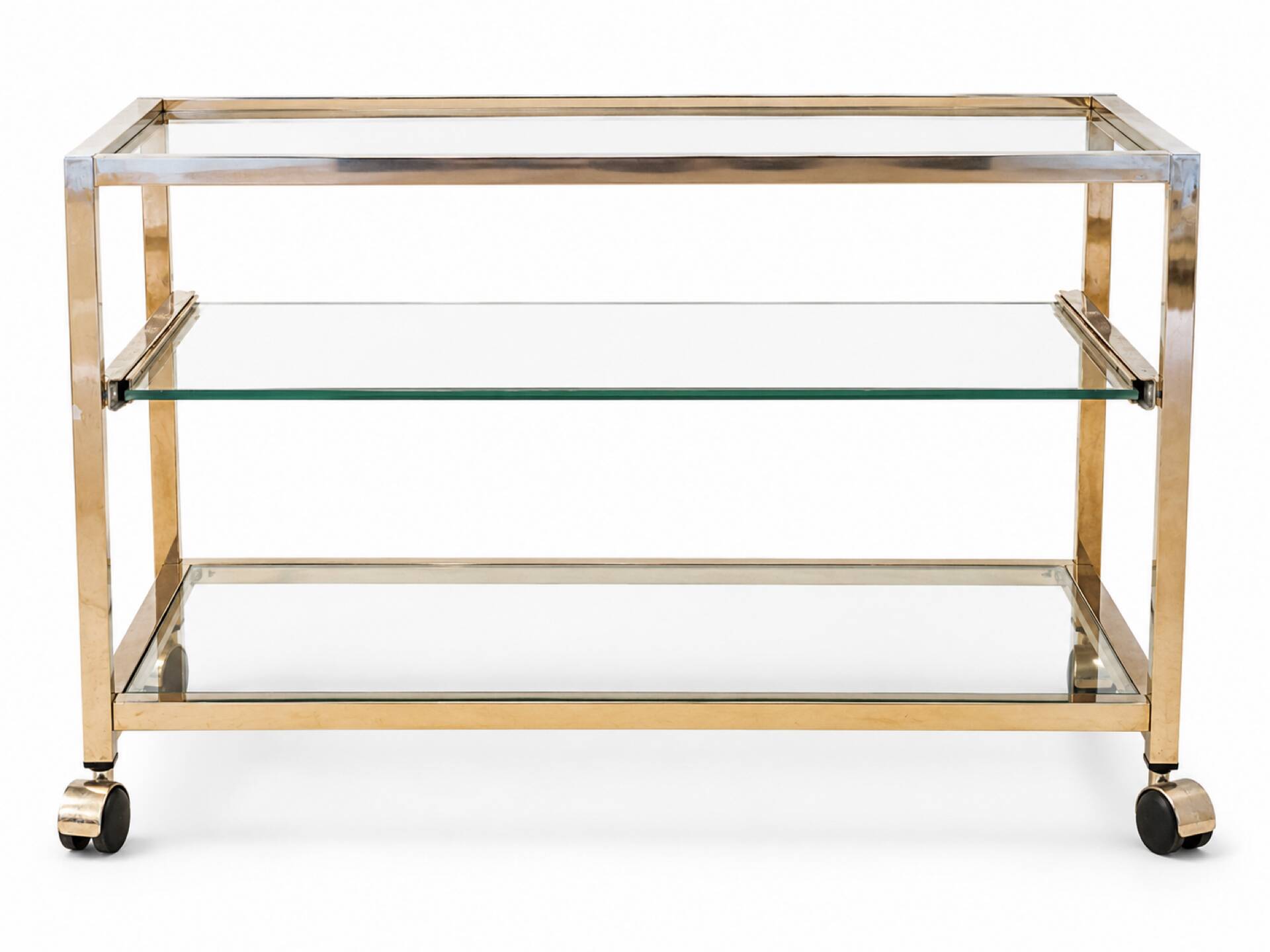 Title: Hollywood Regency chrome & glass side table – 1970s