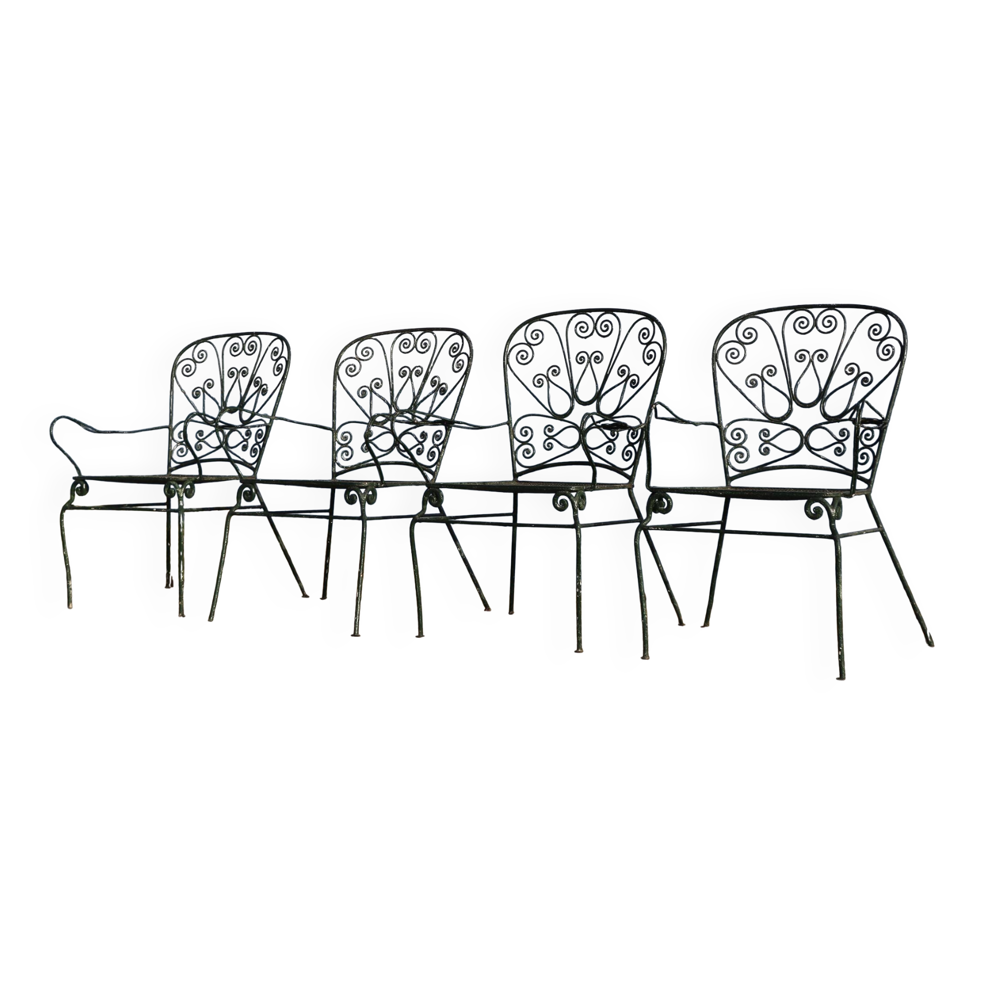 Set of 4 wrought iron garden chairs, France, 20th century