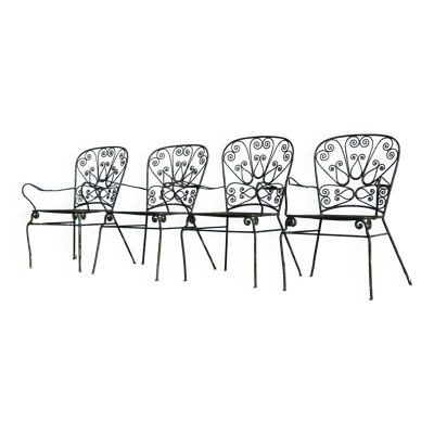 Série de 4 fauteuils de jardin en fer forgé, France, XXe siècle