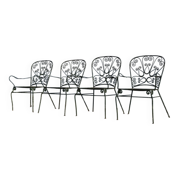 Série de 4 fauteuils de jardin en fer forgé, France, XXe siècle
