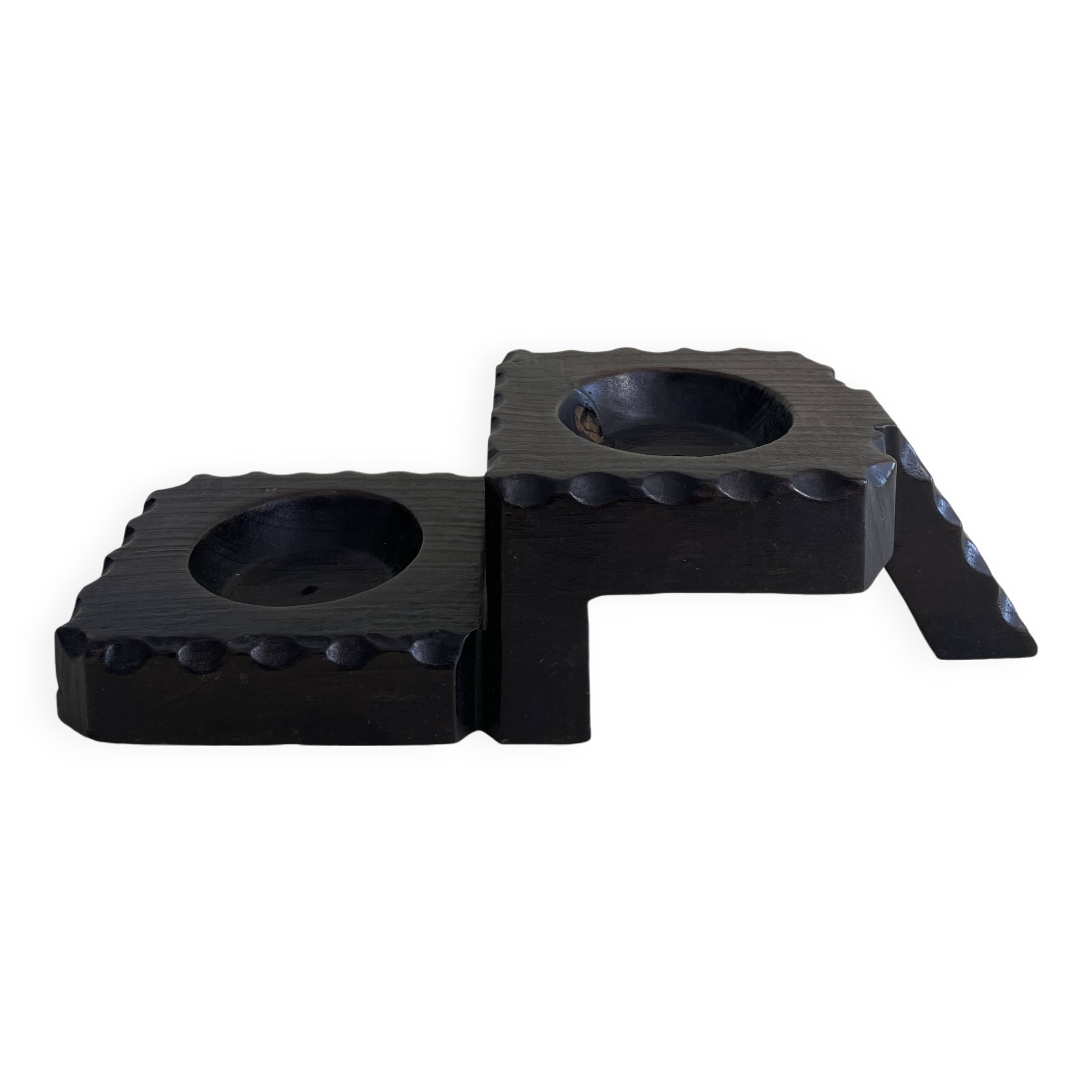 Brutalist Carved Wood Candle Holder