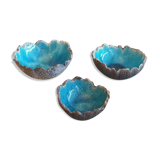3 empty bowls handmade ceramic pockets signed turquoise color irregular edges