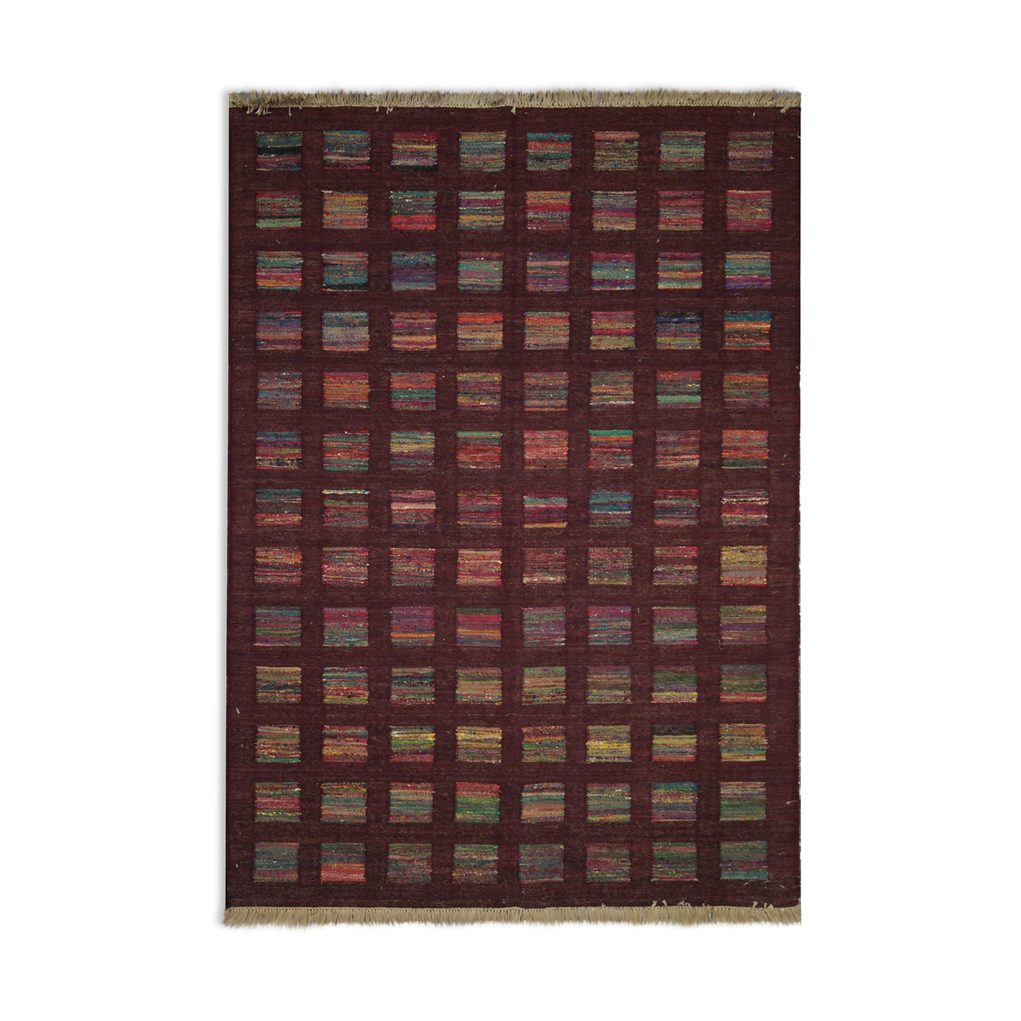 New indian kilim rug handwoven wool flat-woven burgundy area rug- 124x185cm