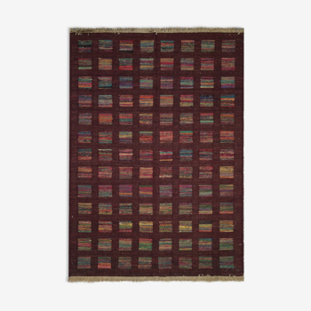 New indian kilim rug handwoven wool flat-woven burgundy area rug- 124x185cm