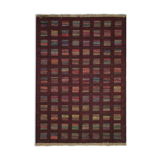 New indian kilim rug handwoven wool flat-woven burgundy area rug- 124x185cm