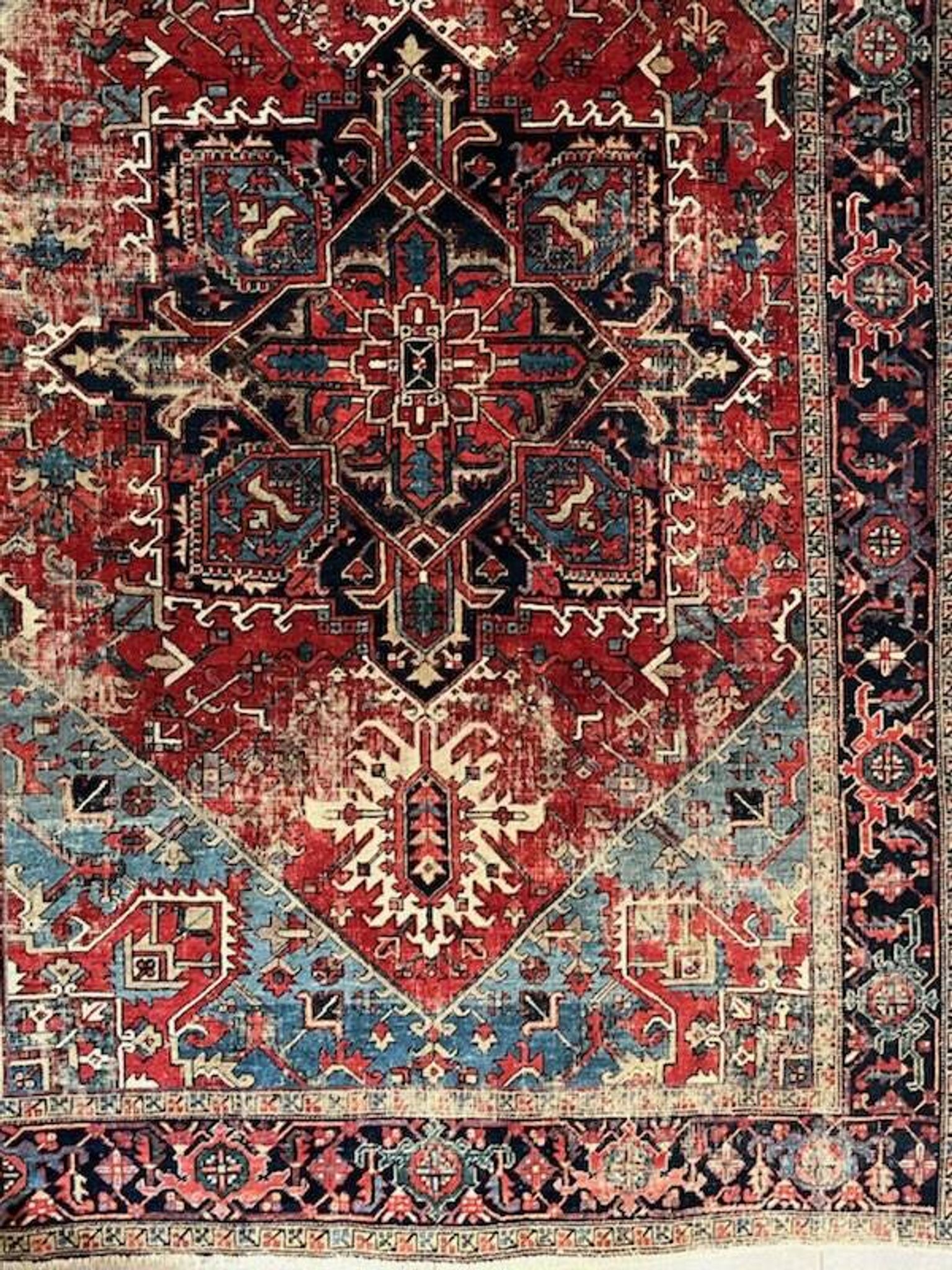 Ancient Heriz Carpet – Cobalt Blue & Indigo – 330 x 218 cm