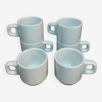 set of 6 stackable bistro coffee cups in white porcelain Sarreguemines