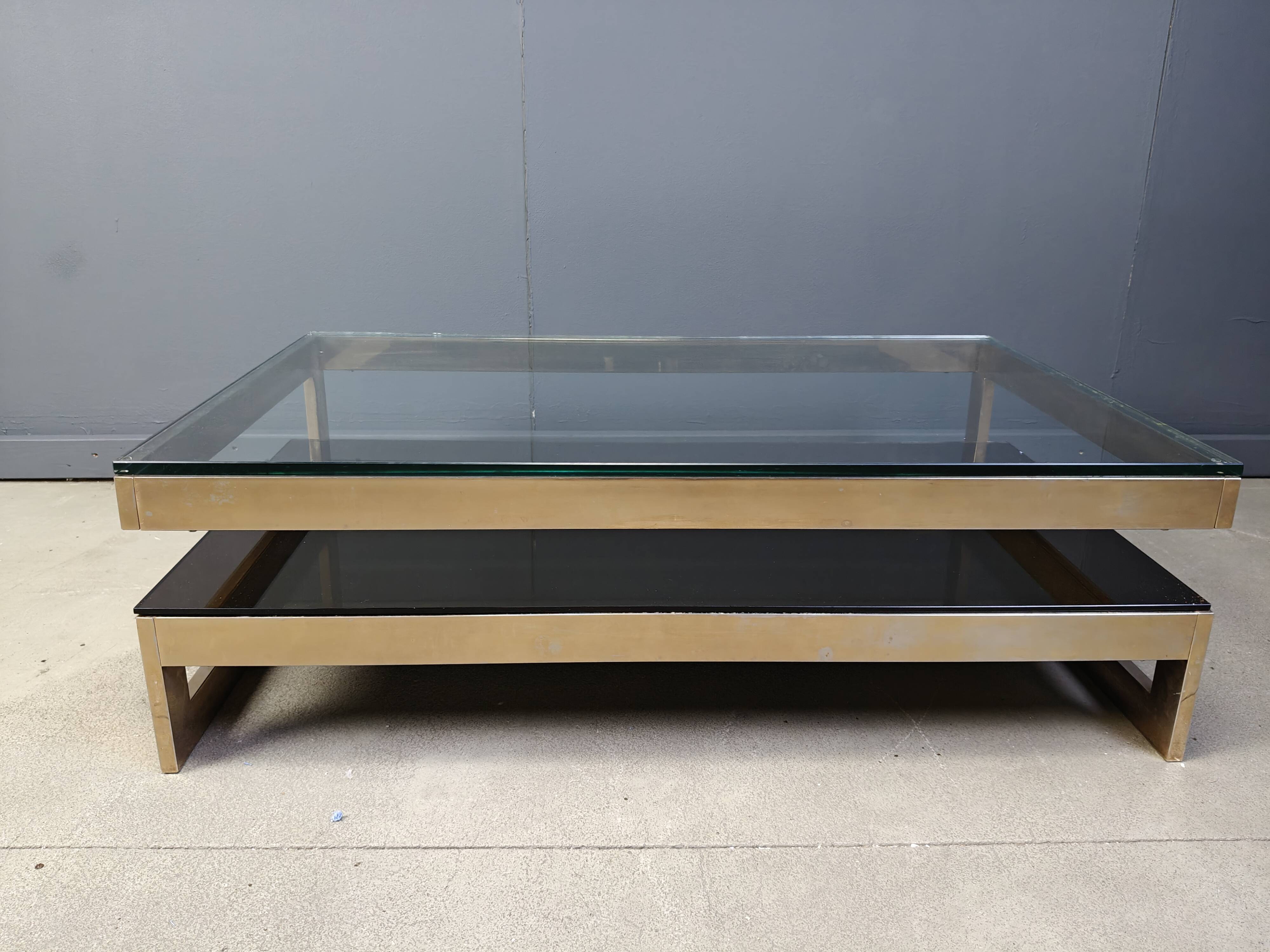Vintage two tier belgochrom 23kt coffee table, 1970s