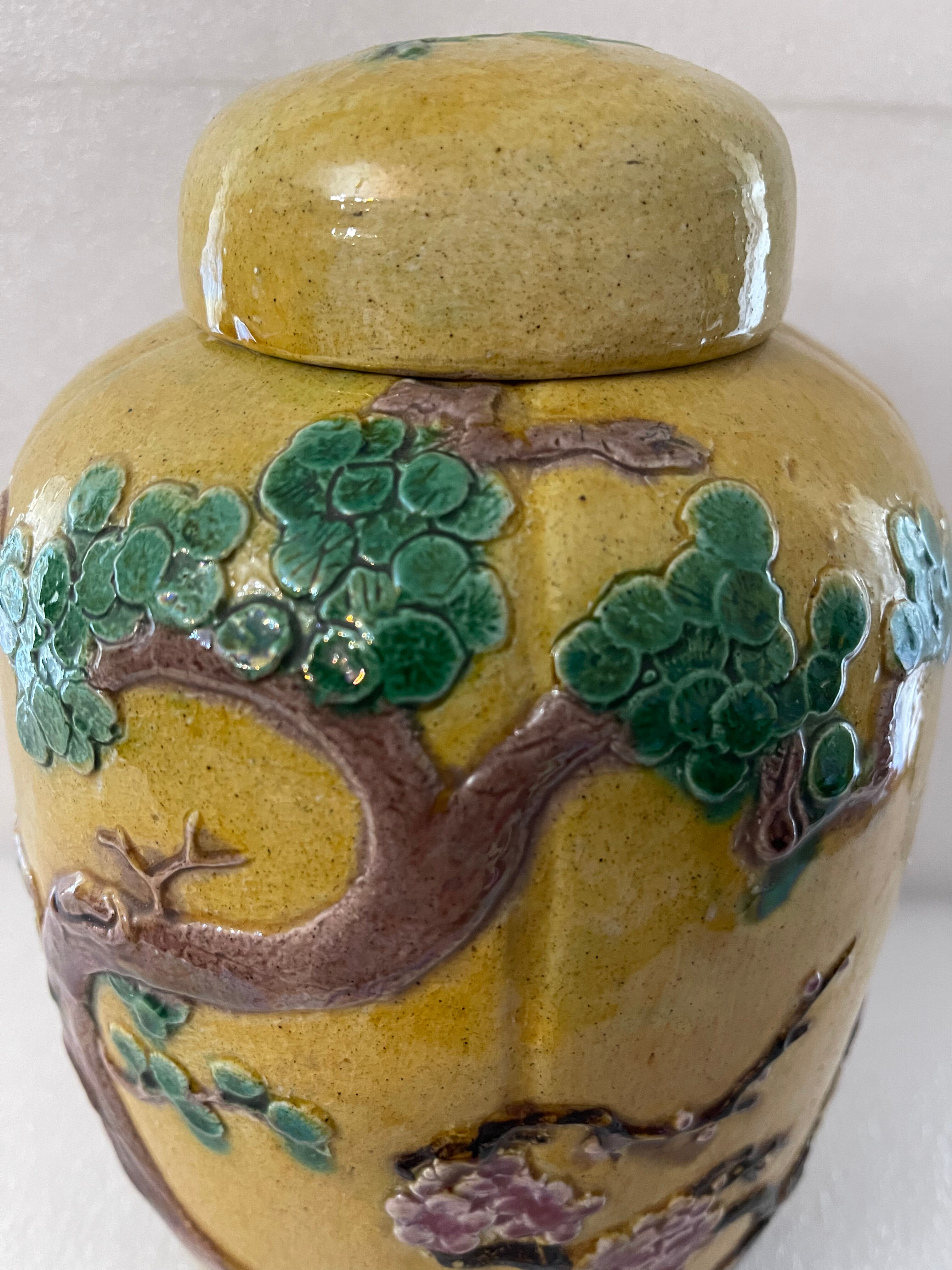 China ginger pot in glazed earth decorated with prunus decoration China XXth