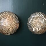 Paire de plafonniers en verre doré vintage