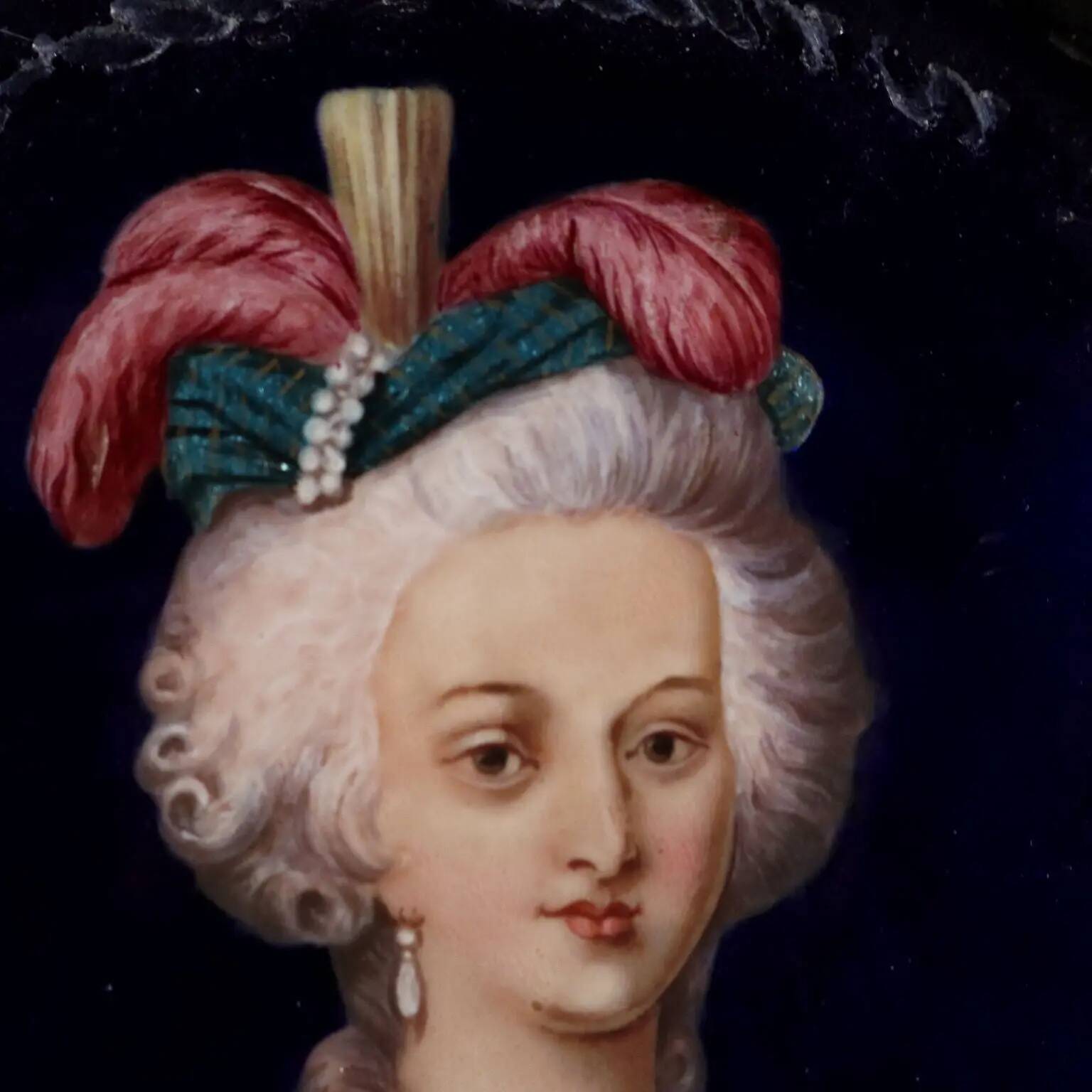 Ancient painting, portrait of a noble lady, Limoges enamels '800