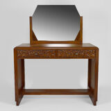 Art deco dressing table in sculpted walnut, france, circa 1930