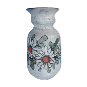 Vase Saint Paul Vallauris signé par Jacques Fonck et Jean Matéo Vintage décor fleurs années 70