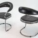Paire de chaises en chrome et simili cuir par Giotto Stoppino. Italie années 1970.