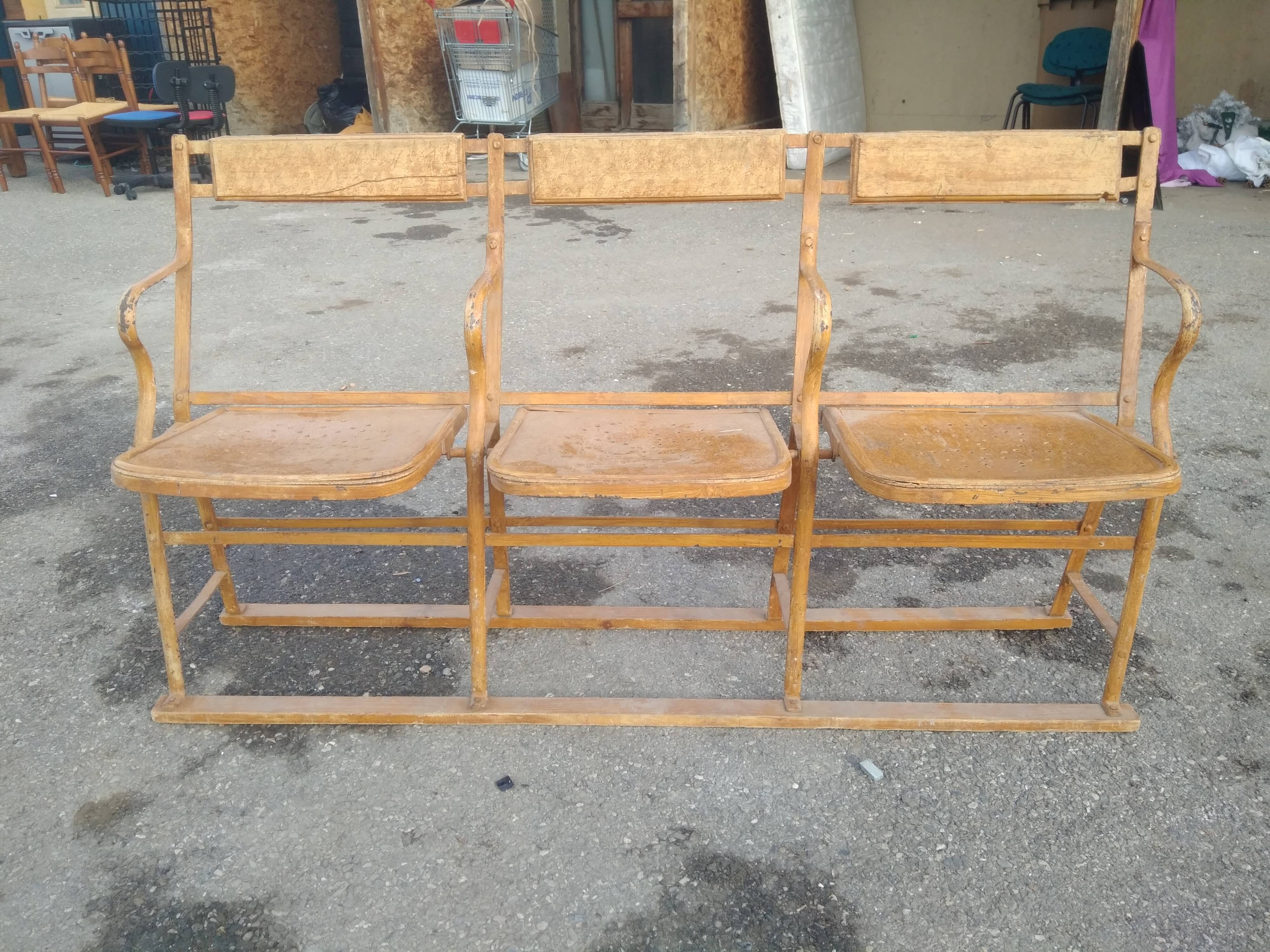 Bench cinema or theatre chairs in iron and solid wood - circa 1930