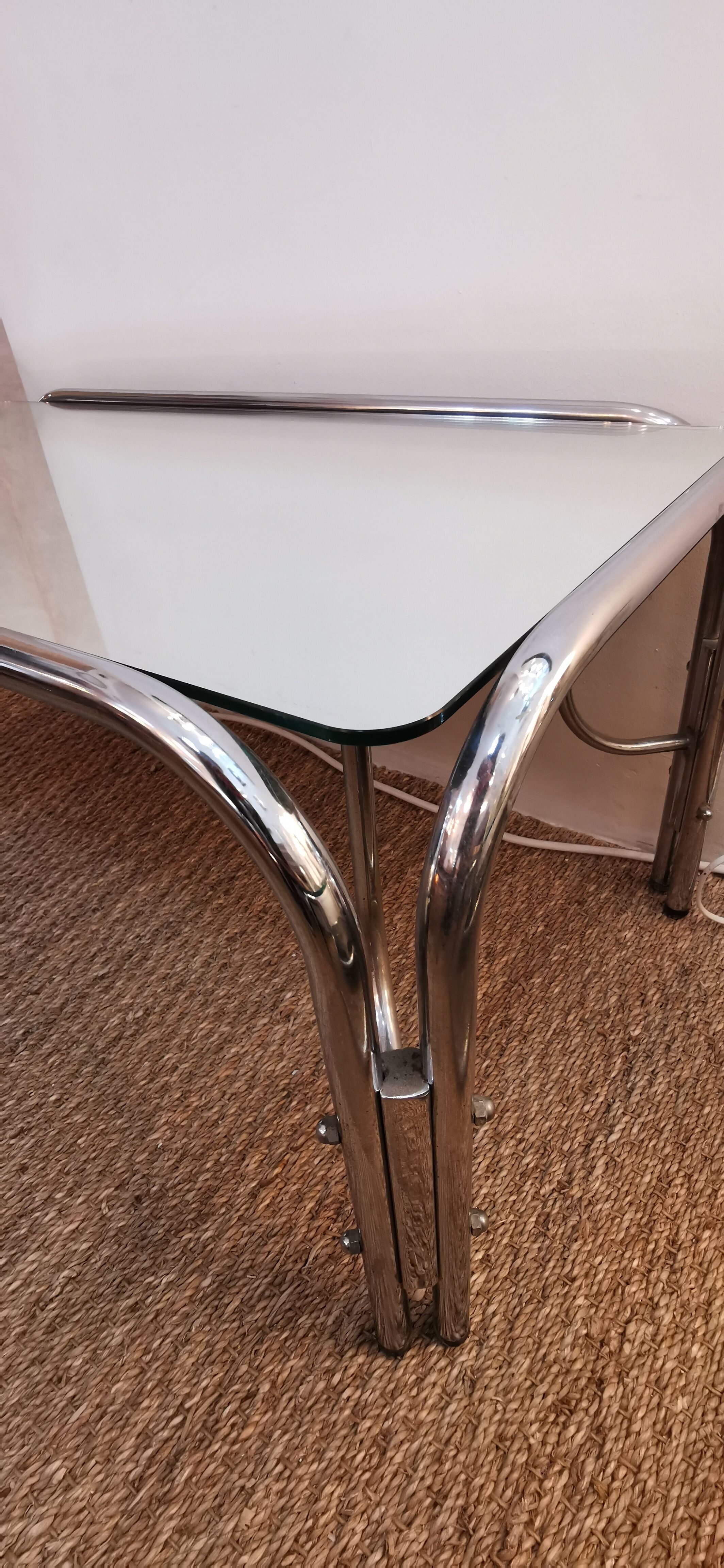 Mirror and chrome 70s glass coffee table