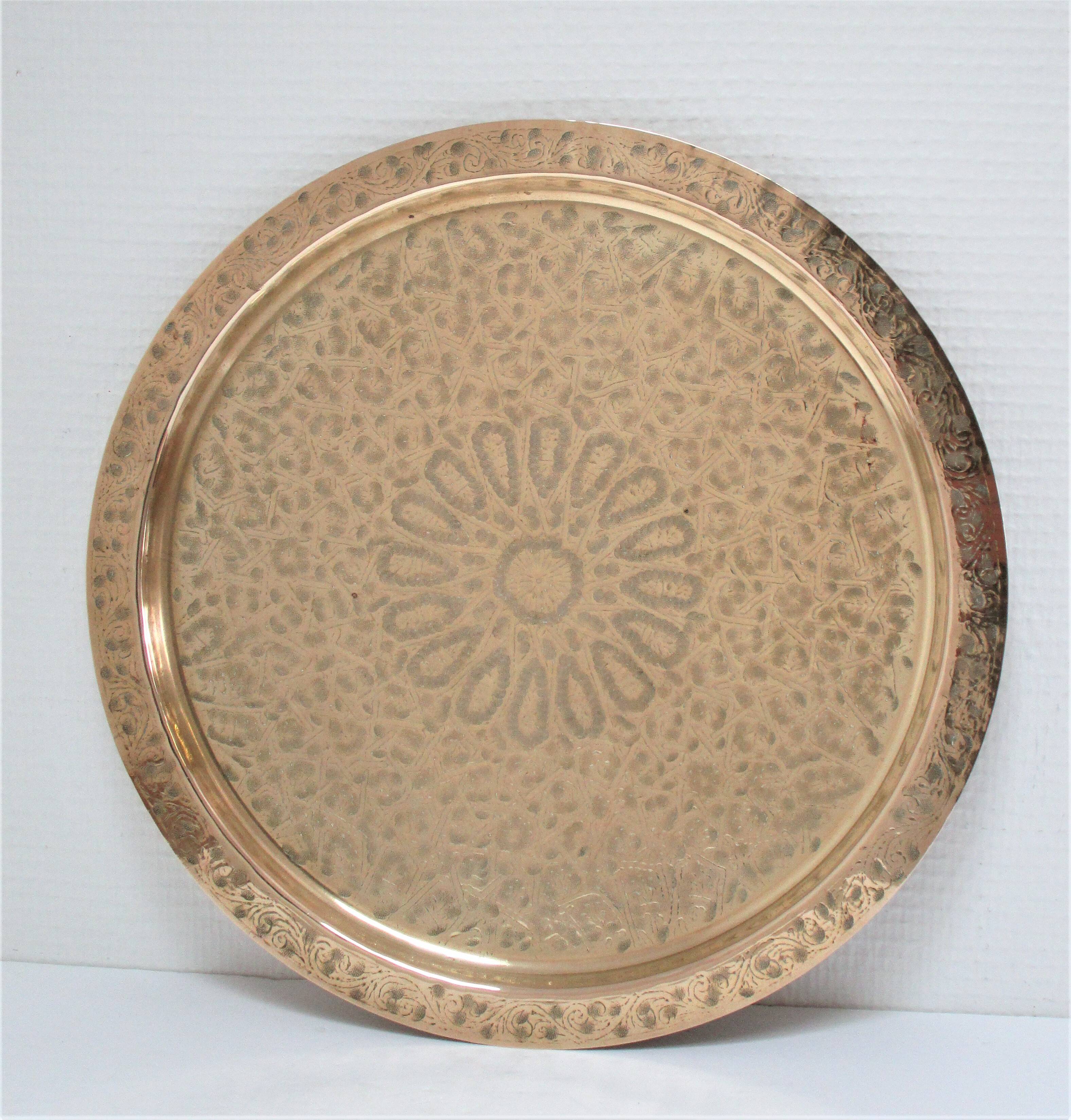 Solid brass tray signed oriental vintage