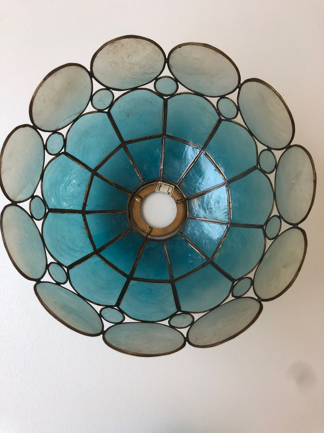 Blue mother-of-pearl and brass chandelier