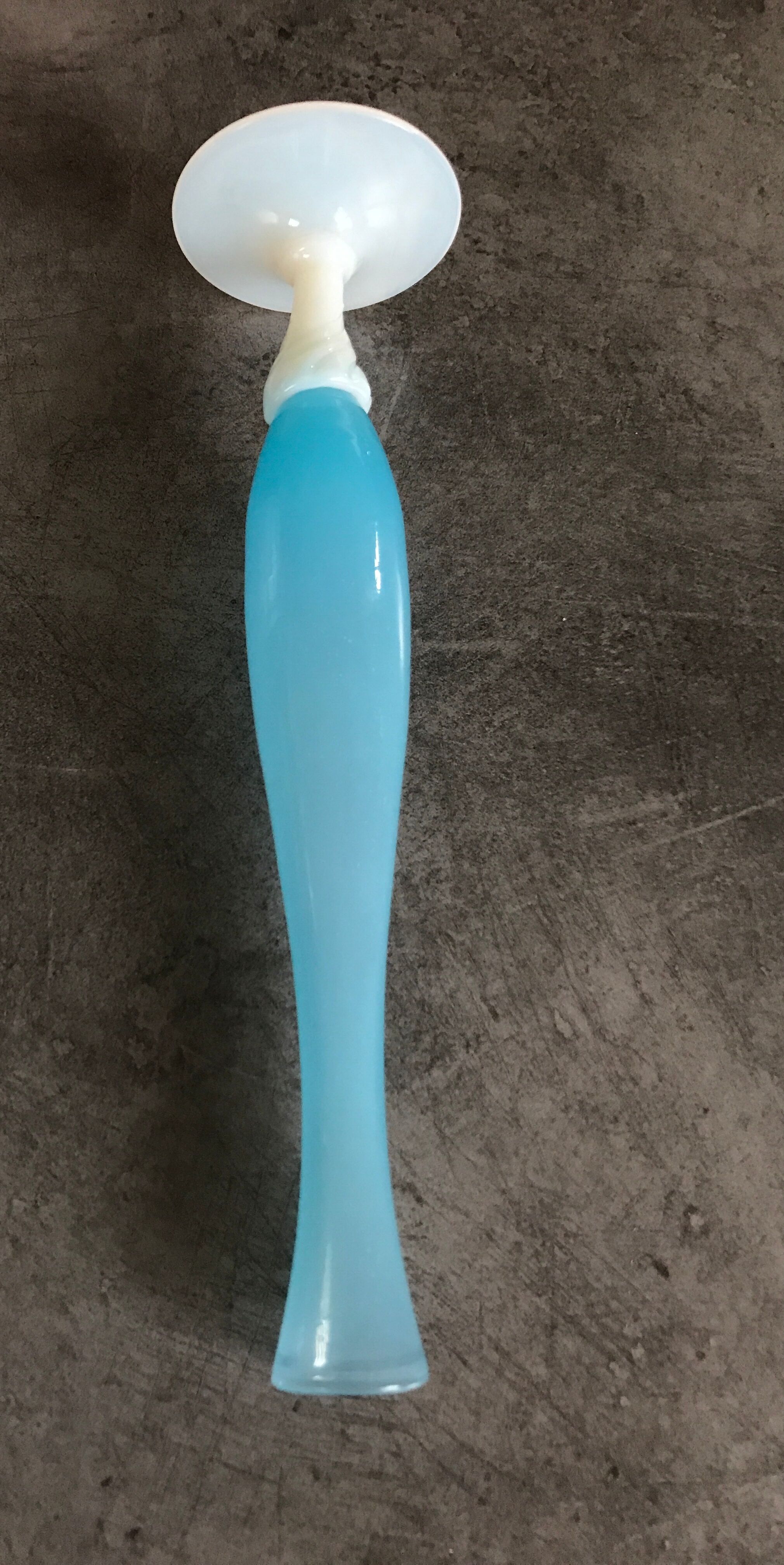 Vase soliflore in opaline turquoise blue color and white foot 24 cm