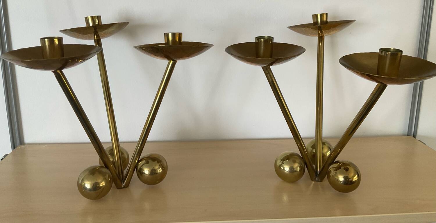 Pair of modernist bronze candlesticks