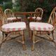 dining table and chairs made of curved bamboo and rattan with smoked glass from the 1970s