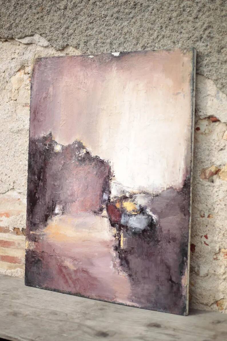 Oil on canvas signed Monique Humbert, abstract composition, wall painting, interior decoration.