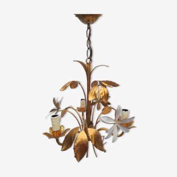 Old 3-spoke chandelier in gilded metal