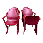 Set de 6 chaises Kangourou bordeaux en plastique par Ernst Moeckl (1968) — design sculptural