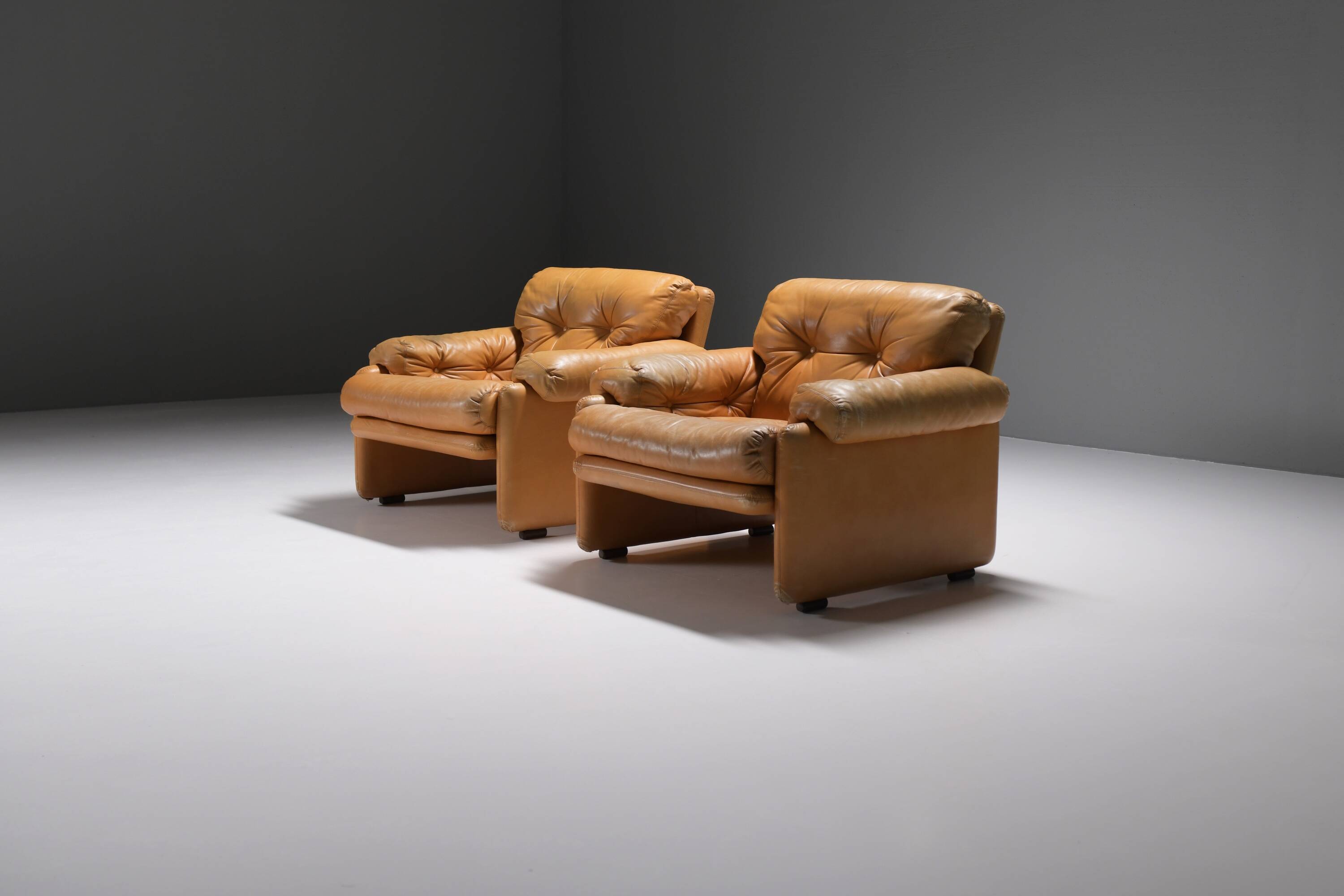 Stunning Coronado chairs in cognac leather by Afra & Tobia Scarpa - B&B Italia