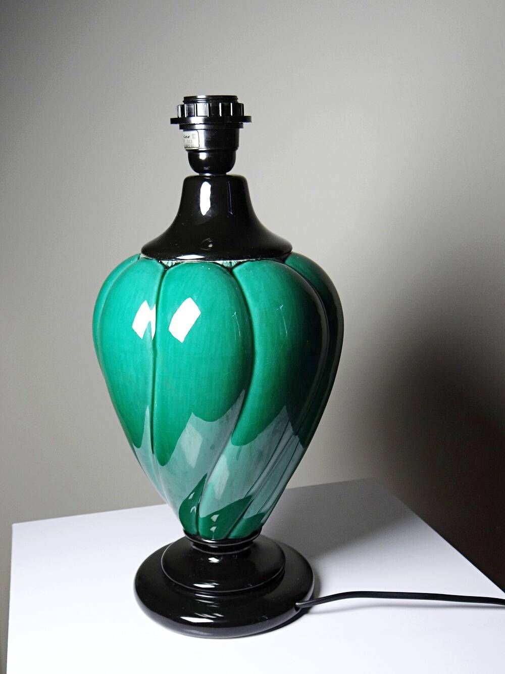Large vintage Mathias lamp in green and black ceramic, 1970s.