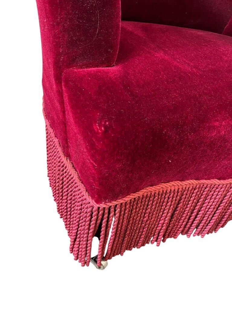 Vintage bordeaux mini armchair / children's chair with fringes