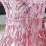 Boule Vase/Clichy Glassware. Scalloped collar. Variegated pink/white. Dim 20 x 15 cm