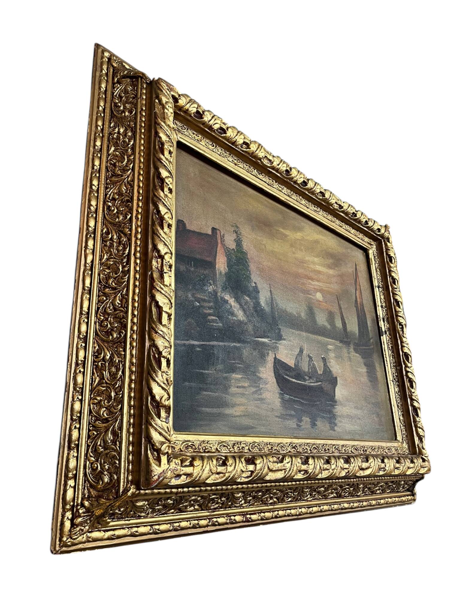 French school oil on canvas important gilded frame early 20th century